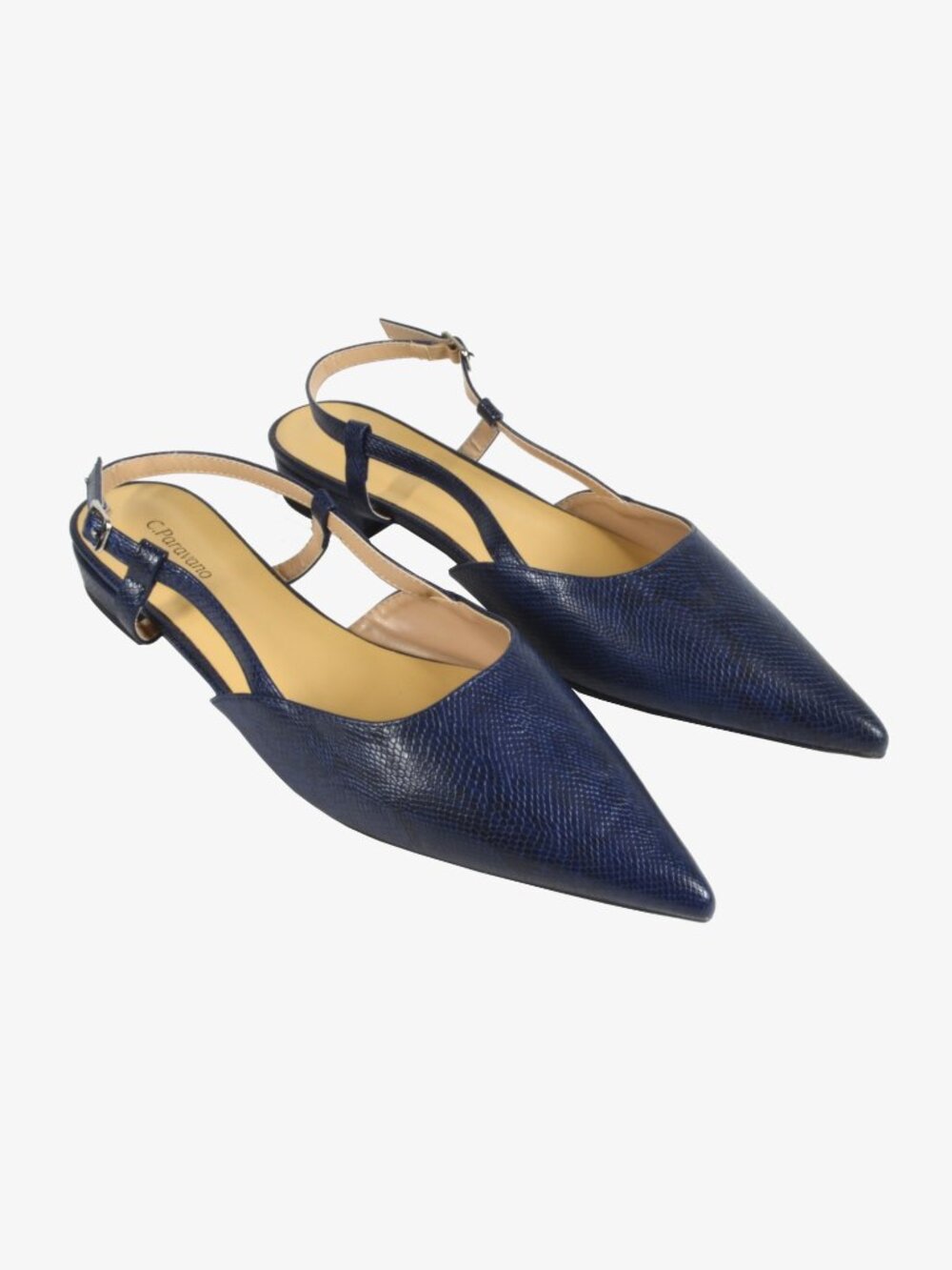 C. Paravano Slingback Flats, Snakeskin, Navy, Women's, 10.5